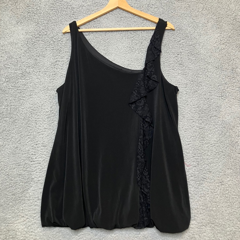 Torrid Tank Top Tunic Plus Women 2X Black Lace Ruffle Asymmetric Bubble Hem Y2K